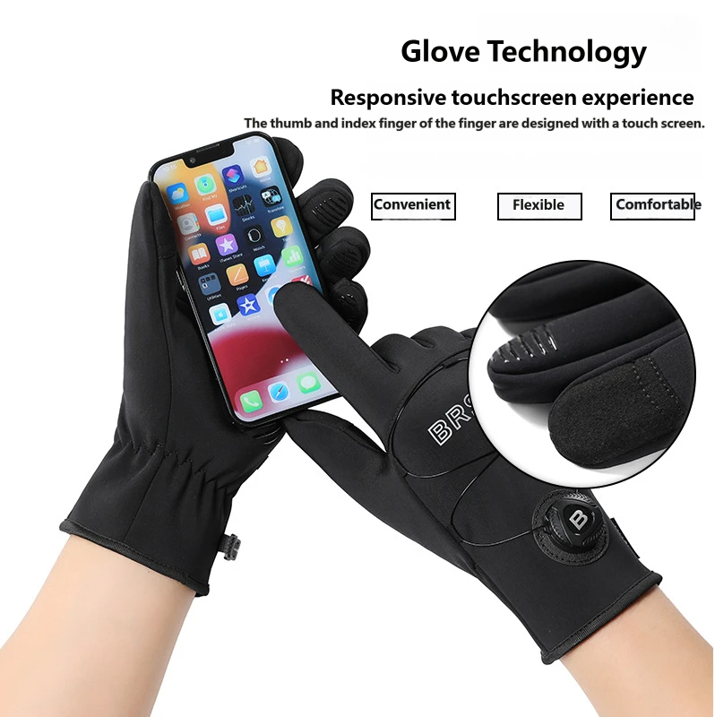 Winter Cycling Gloves for Men Women, Touchscreen Windproof Thermal Riding Gloves with Adjustable Dial Strap